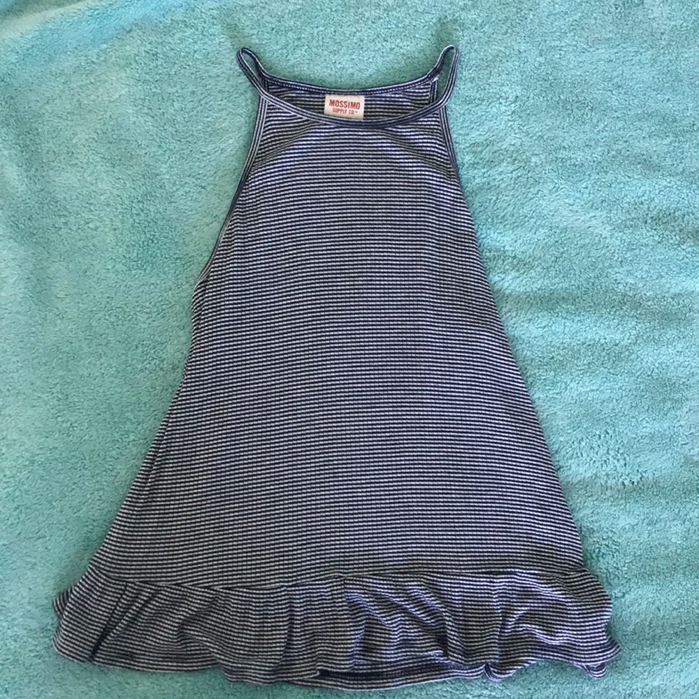 High-Neck Blue\White Striped Spaghetti Strap Tank